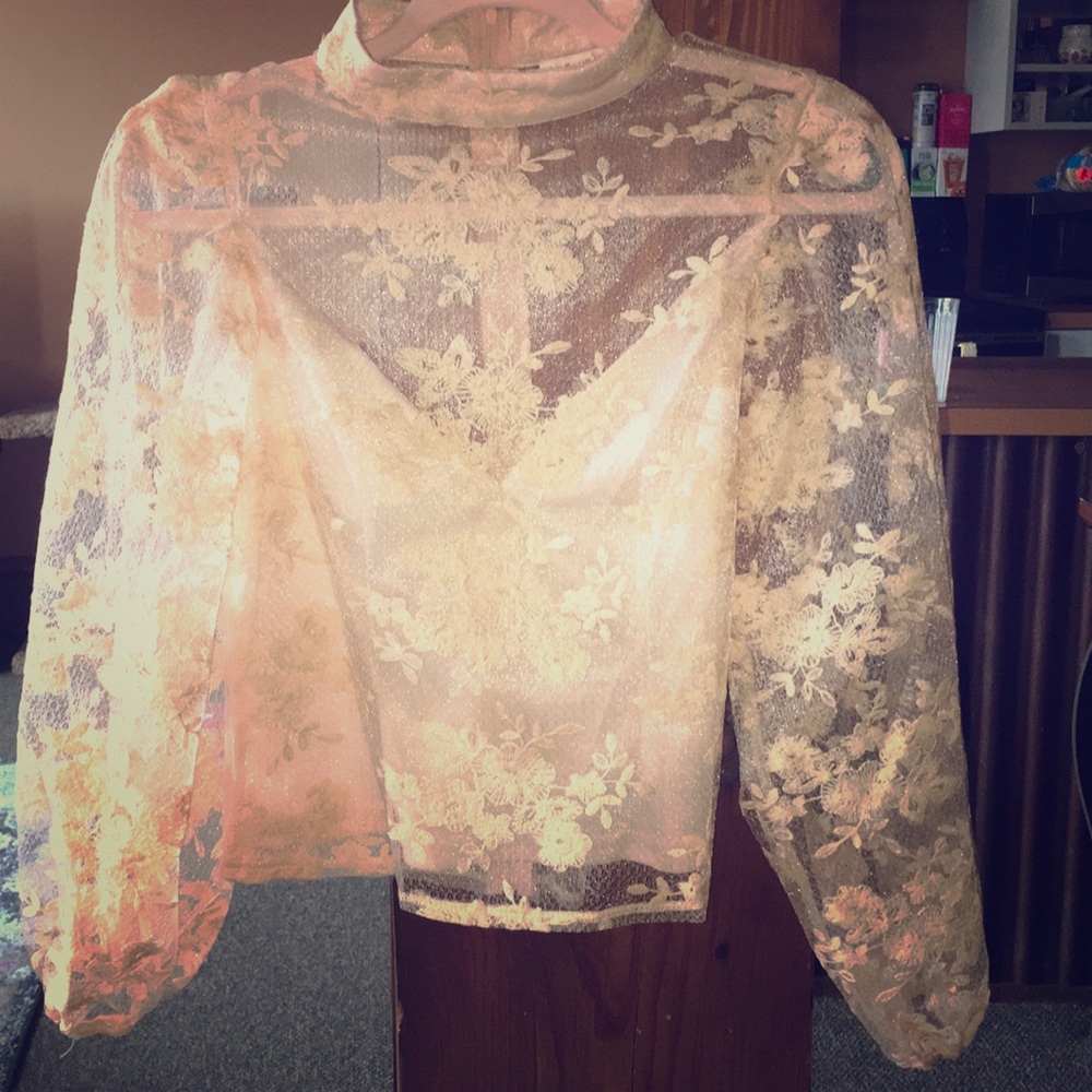 Peach lacy mesh top